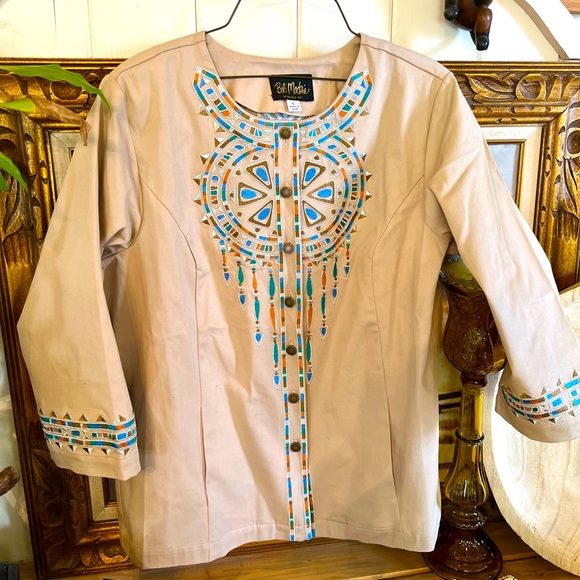 Bob Mackie Jackets & Blazers - Vintage 1990 Bob Machie Tribal Inspired Jacket Bomber Boho Embroidered